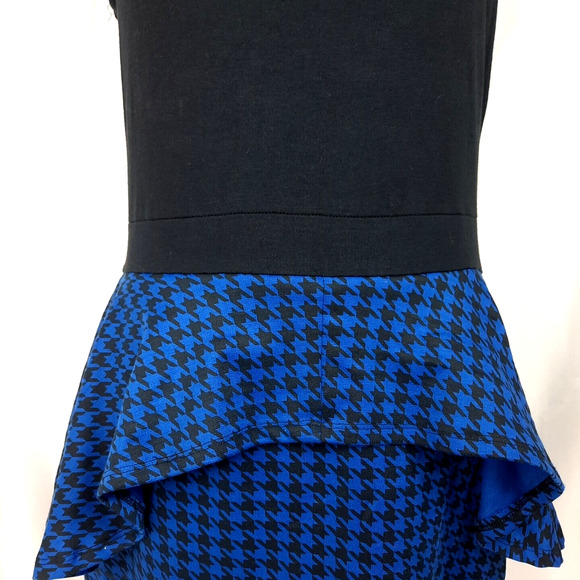 Vtg Apple Bottoms Y2K Cut Out Peplum Pencil Dress Large Blue Black Houndstooth - Picture 7 of 16